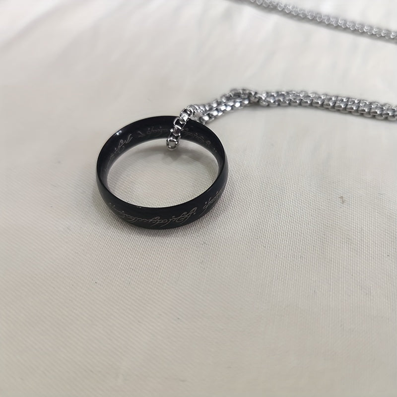 1pc Vintage The Lord of the Rings Stainless Steel Pendant Necklace for Men, Couple Ring Necklace