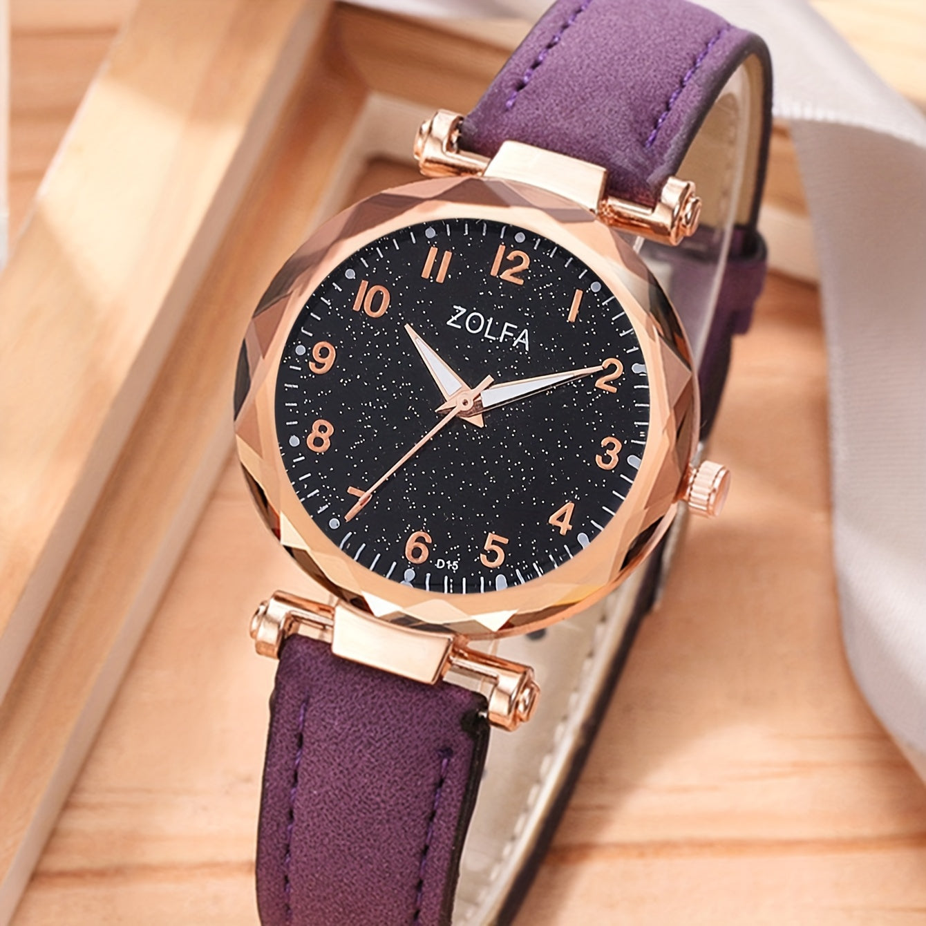 6pcs Purple Quartz Watches For Women Pu Leather Wrist Watch Alloy Pointer Jewelry Set Great Gift For Her Mom Girlfriend Gifts For Eid