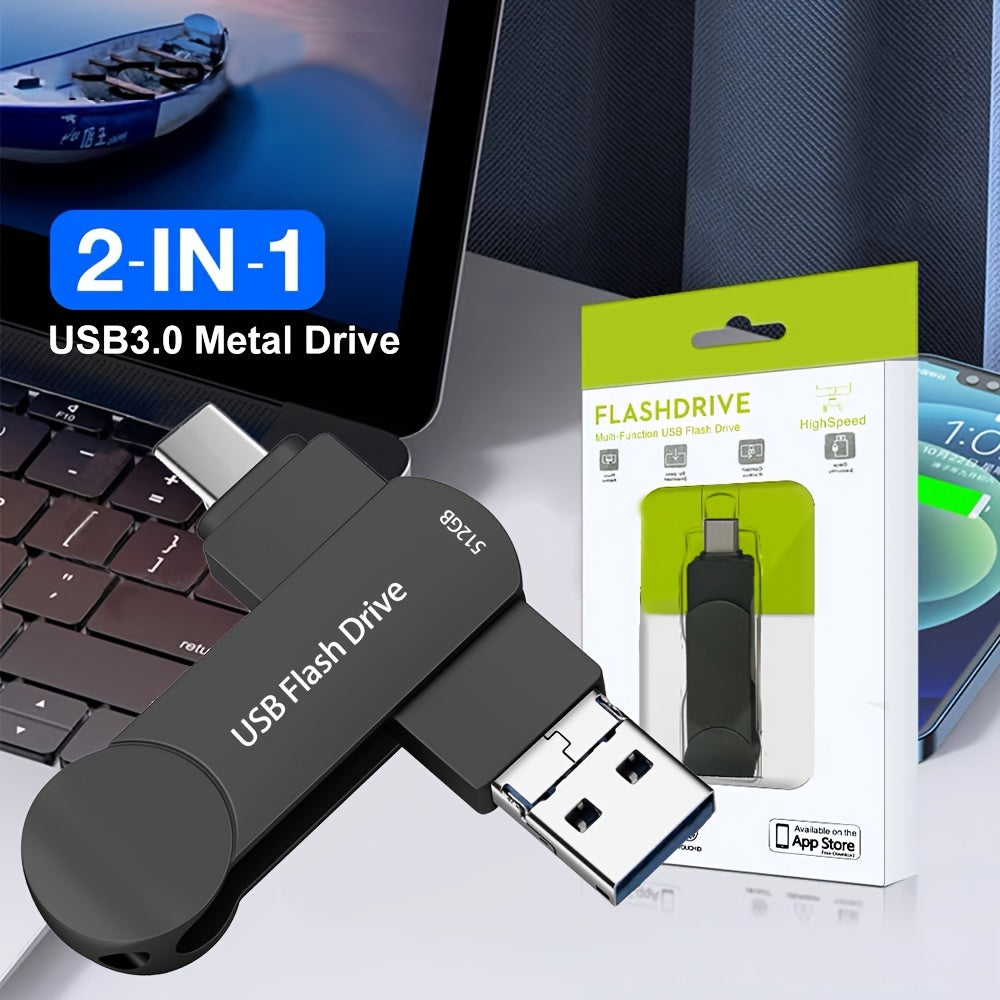 1TB High-Speed USB C Flash Drive - Dual USB 3.0 Memory Stick for Android Phones, MacBook Pro, iPad, Laptop, Computer, and PC - External Data Storage with Fast File Transfer, Compact Design, and Reliable Performance