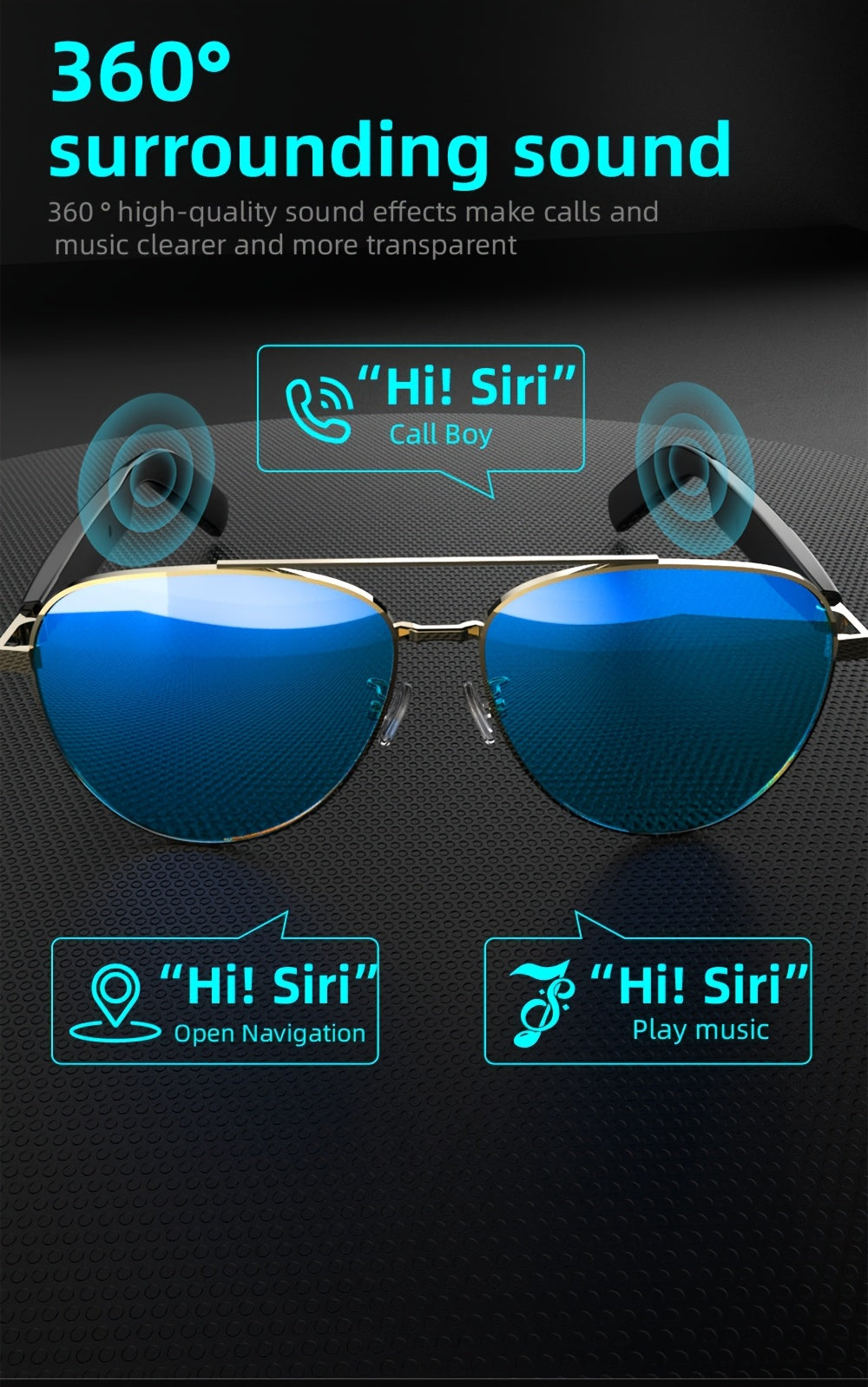 نظارات صوتية ذكية جديدة وعصرية مزودة بميكروفون ومكبر صوت مدمجين، مكالمات صوتية عالية الدقة، جودة صوت عالية الدقة، مناسبة للقيادة والعمل في الهواء الطلق والارتداء المنزلي اليومي، متوافقة مع هواتف IOS/Android، مناسبة لـ