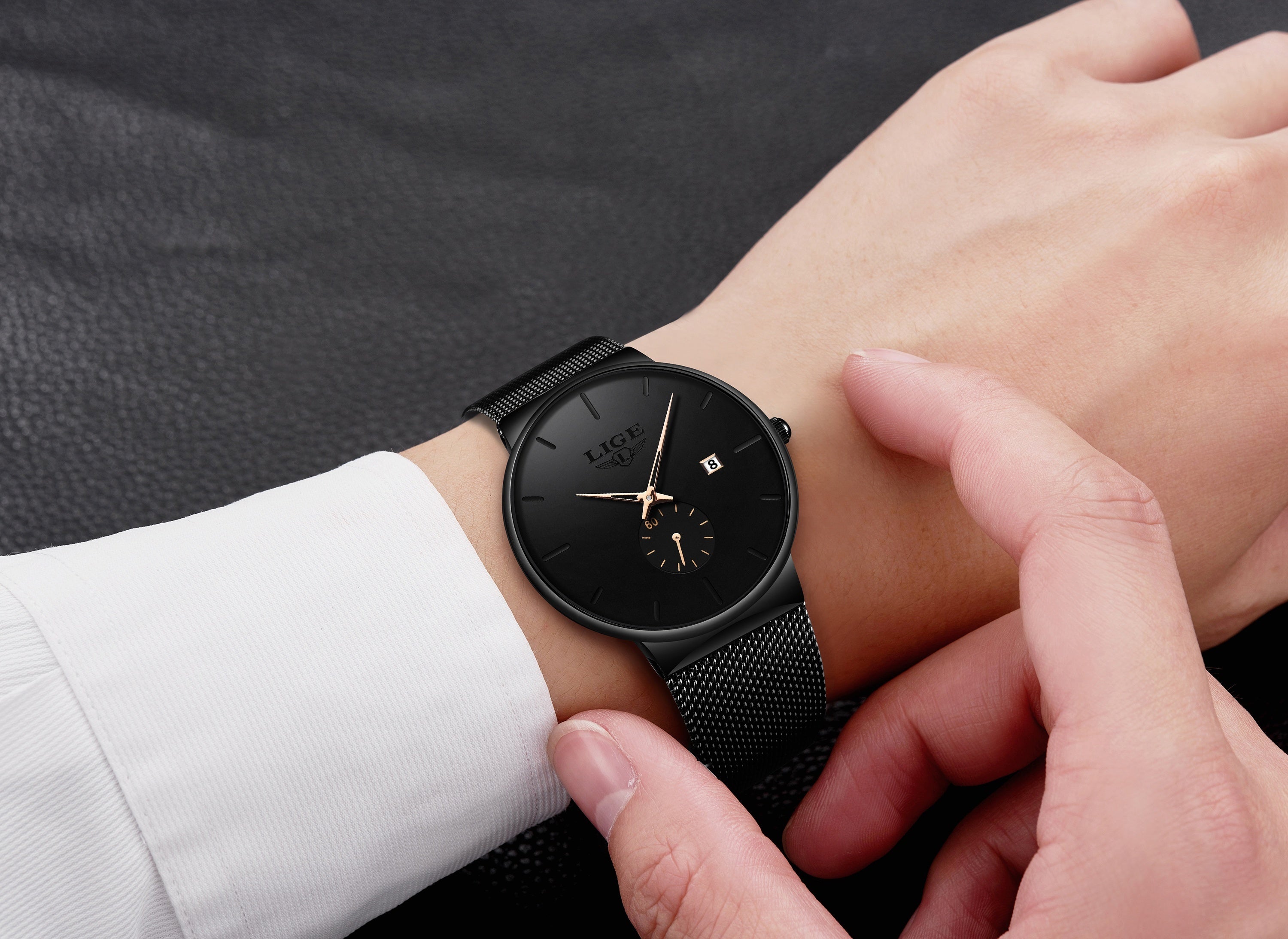 ساعة LIGE رجالية كاجوال بسيطة بحزام شبكي من الفولاذ المقاوم للصدأ. ساعات كوارتز رجالية عصرية وعملية. ساعة يد مقاومة للماء بتقويم. مناسبة كهدية للرجال.