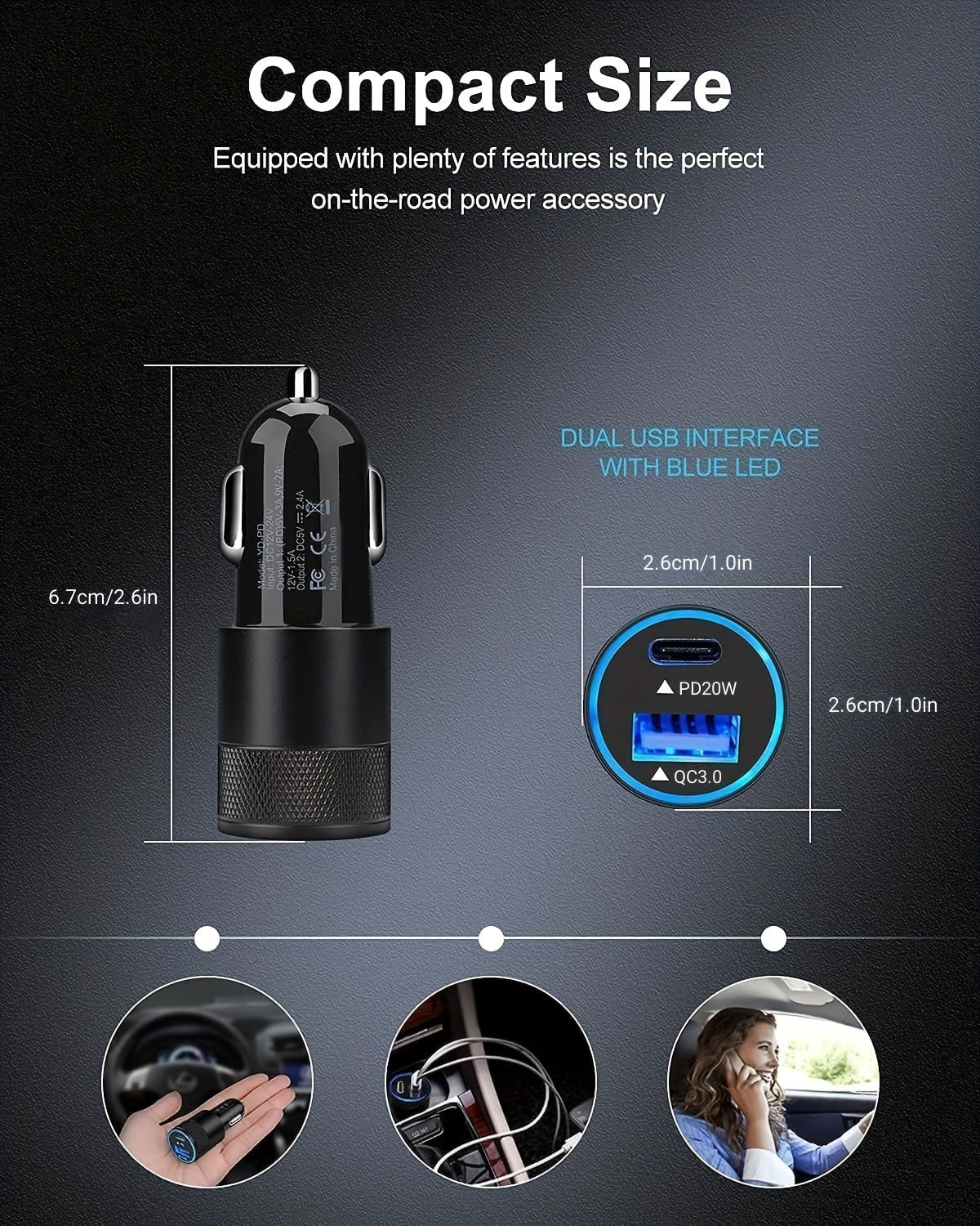 1pc USB A+C Dual Ports Mini Pull Ring Car Charger, Type-C Car Charger Mini Adapter For IPhone/Google/Huawei/Xiaomi/Android Phones