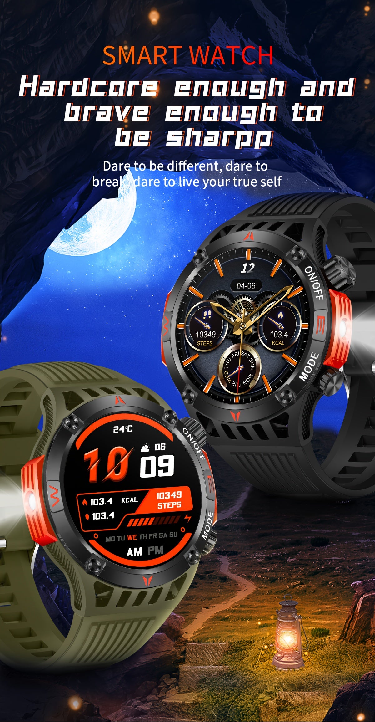 QTLJJBY Smart Watch Wireless Answer And Call SOS Outdoor Watch Outdoor Sports Watch LED IP68 Compass Fitness Tracker Pedometer Multimedia Message Display, Suitable Mobile Phones, Men's And Women's Smart Watches Gift