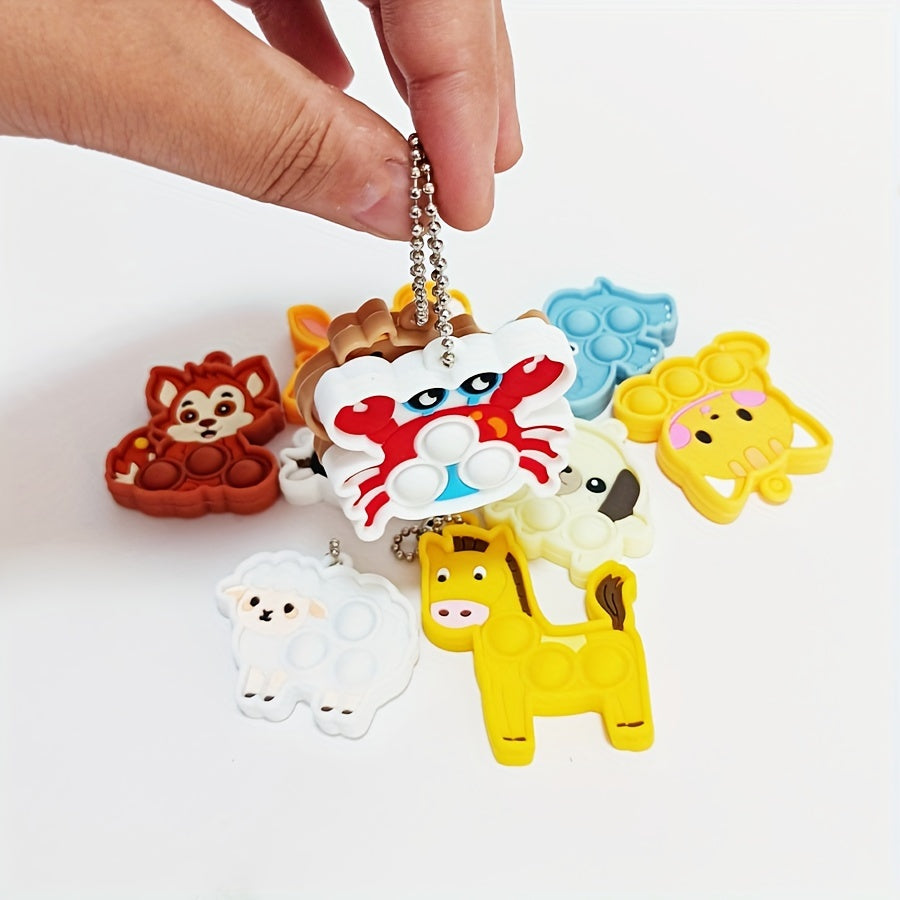 مجموعة من 10 سلاسل مفاتيح على شكل حيوانات - ألعاب فقاعات سيليكون للأطفال من سن 3 إلى 6 سنوات، هدايا حفلات لأعياد الميلاد والكريسماس وهالوين