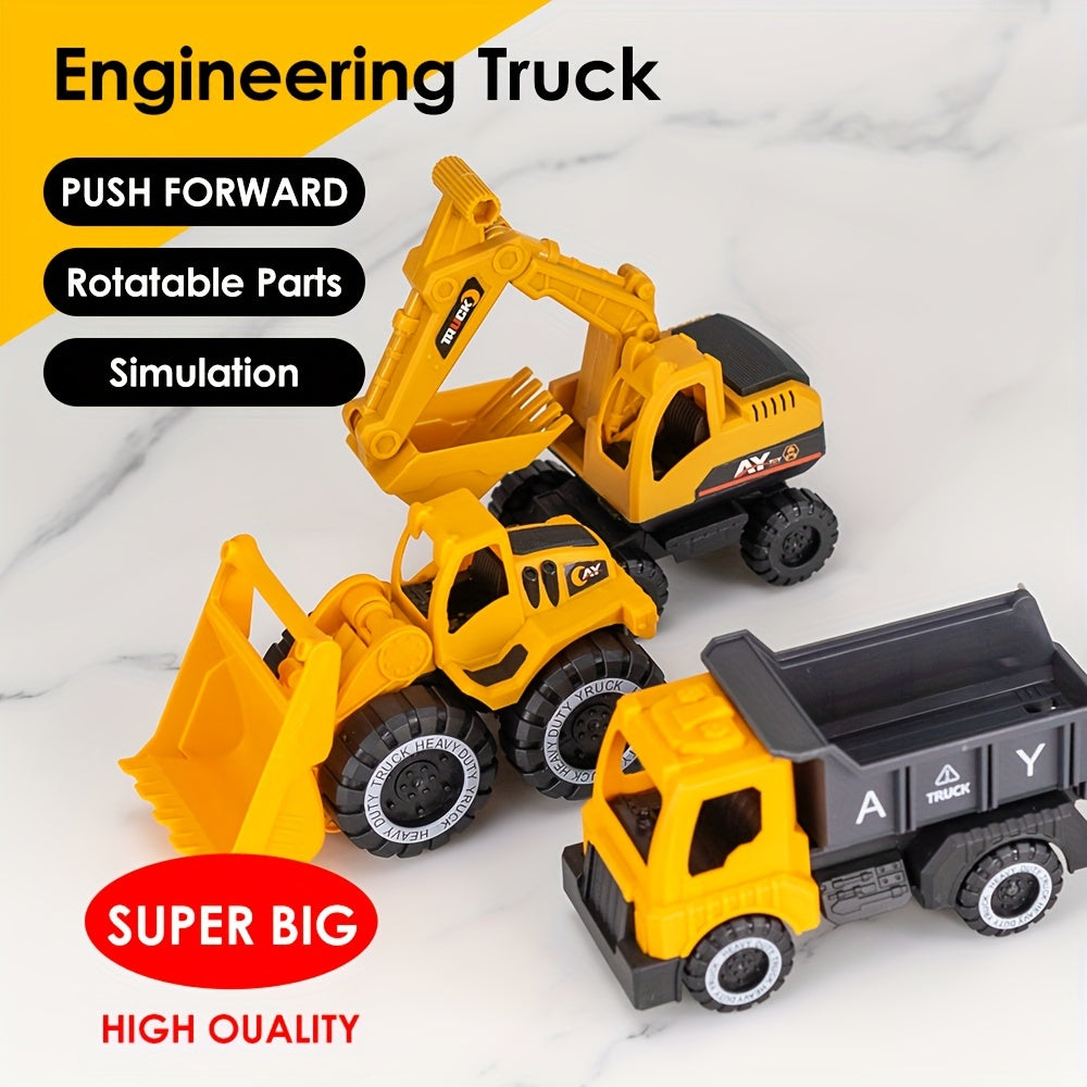[2025 New Car Toy] 4pcs Car Toys For Kids Big Size Toys Shatterproof Excavator Mixer Dump Truck Bulldozer Engineering Toy Cars For Two Years Or More Kids Toys Boy Car