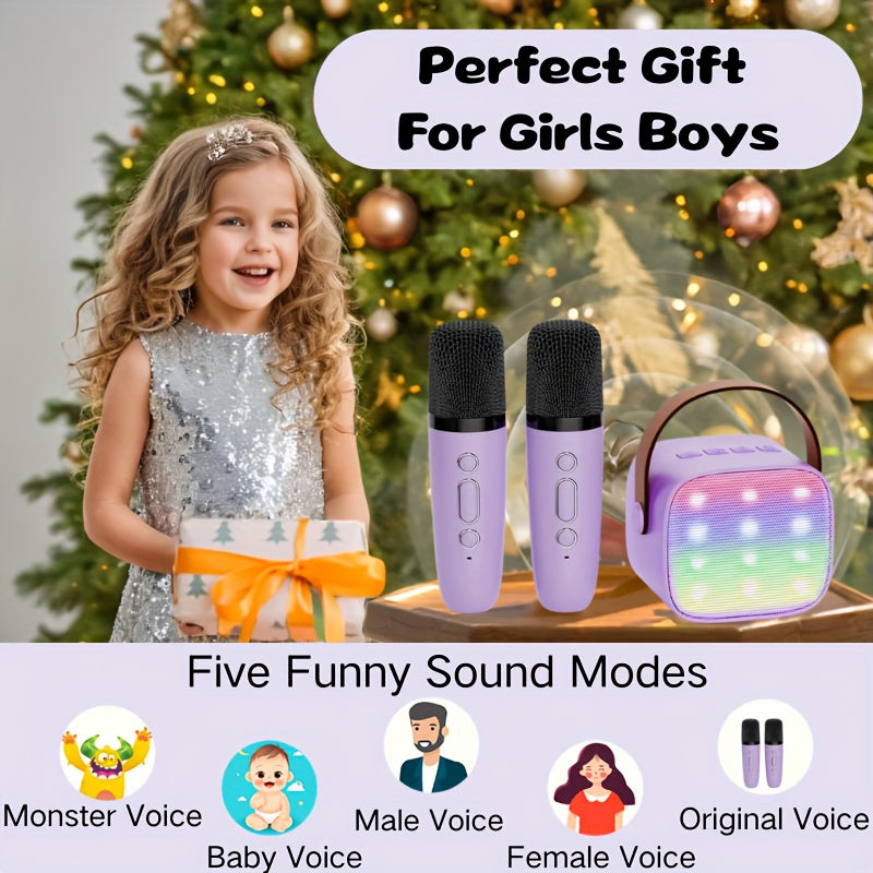 BONAOK, Karaoke Toys For Kids With 2 Microphones, Karaoke Machine With LED Light And Voice Changing Effect, Suitable For Birthday Party, Family Party, Halloween, Christmas Speaker Singing Machine.