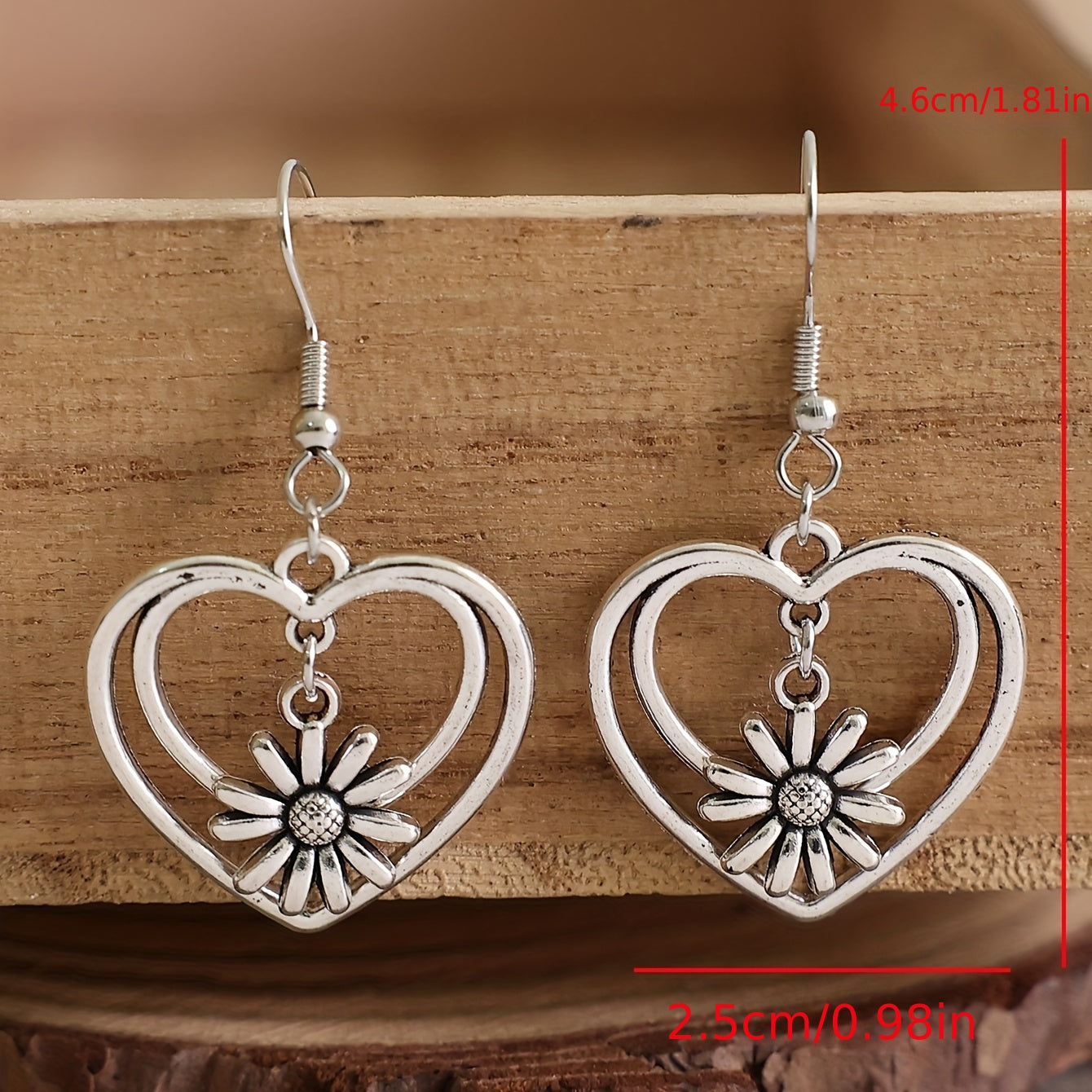 Love Double Layer Hollow Daisy Drop Earrings Women's Silver Plated Jewelry Gift