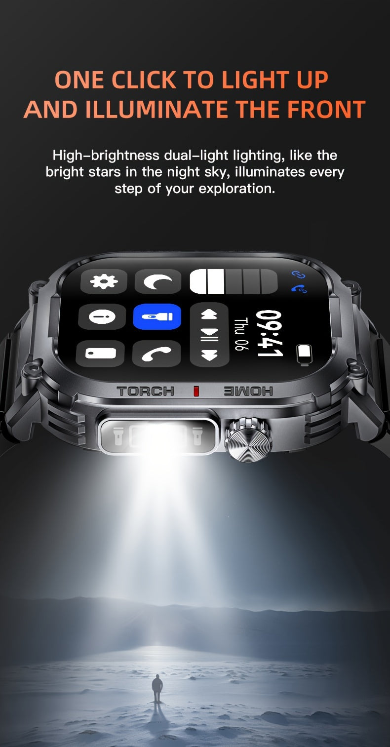 2.02" Smartwatch IP68 Waterproof for Men Women, Answer/Dial Calls Watch with LED Flashlight, Full Touch Screen Compatible with iPhone and Android Phones - Black