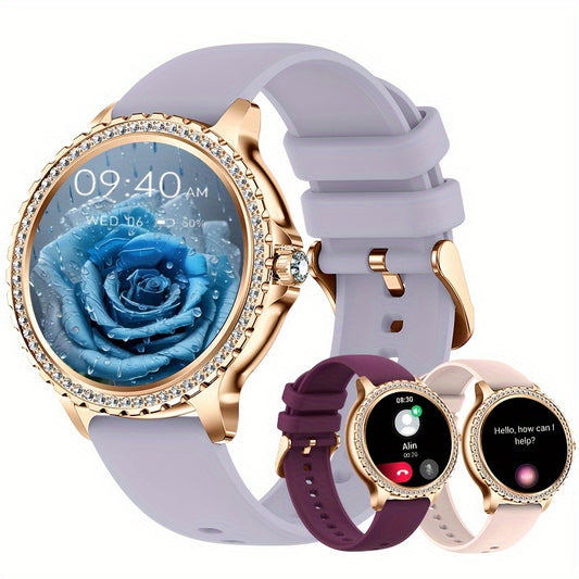 Smart Watch, Full Touch Smart Watches for Android & iPhone Compatible,(Answer/Make Call) Smart Fitness Tracker Watch for Women/Man Smartwatch with Sports/Step, Ideal for Gift (Include Bands:Dark Pink + Wine Red + Light Purple