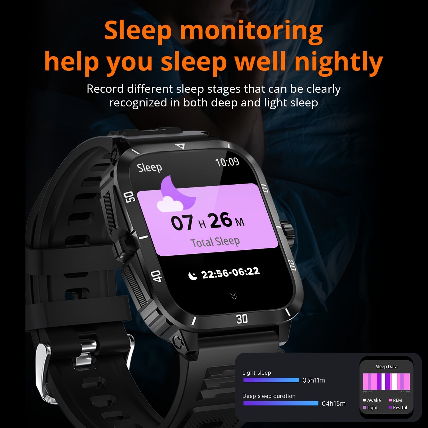 New Military Style Smart Watch Men's Fitness Watches 3 ATM Waterproof BT Call Smartwatch Men For Android IPhone, 1.96" IPS HD Screen, 430mAh Long Battery Life, Control Music, Sleep Monitoring, Wireless Calling (Answer/Make Ca