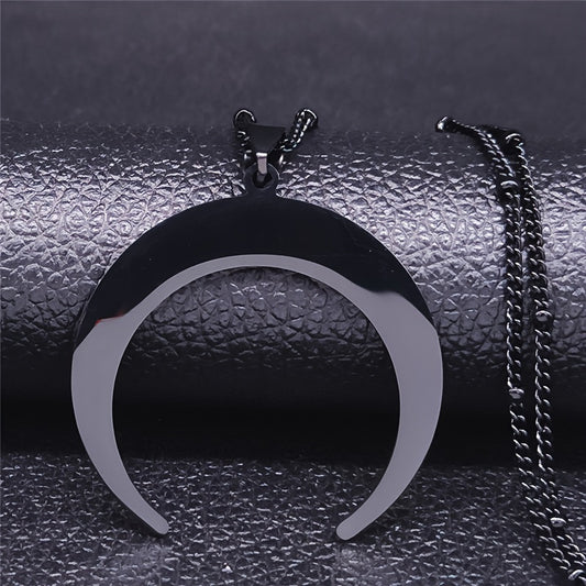 Gothic Stainless Steel Moon Necklace For Women Black Color Big Neckless Jewelry