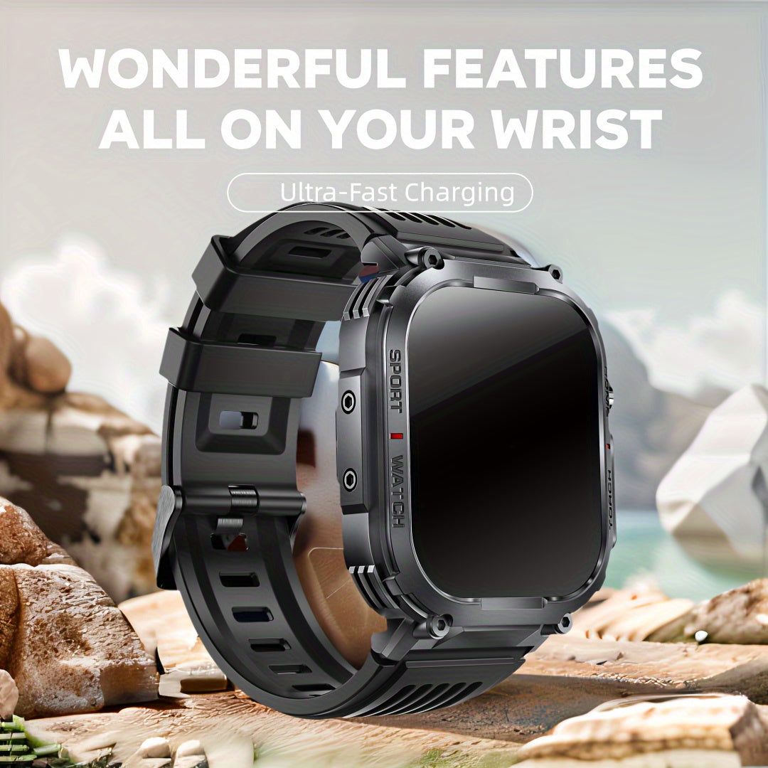 2.02" Smartwatch IP68 Waterproof for Men Women, Answer/Dial Calls Watch with LED Flashlight, Full Touch Screen Compatible with iPhone and Android Phones - Black