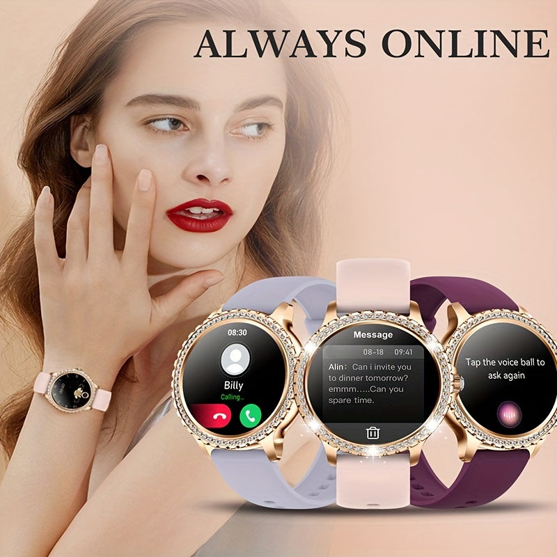 ساعة ذكية، ساعات ذكية تعمل باللمس بالكامل متوافقة مع أندرويد وآيفون، (الرد على المكالمات/إجرائها) ساعة ذكية لتتبع اللياقة البدنية للنساء/الرجال مع ساعة ذكية رياضية/خطوة، مثالية للهدايا (تتضمن أشرطة: وردي غامق + أحمر نبيذي + أرجواني فاتح)