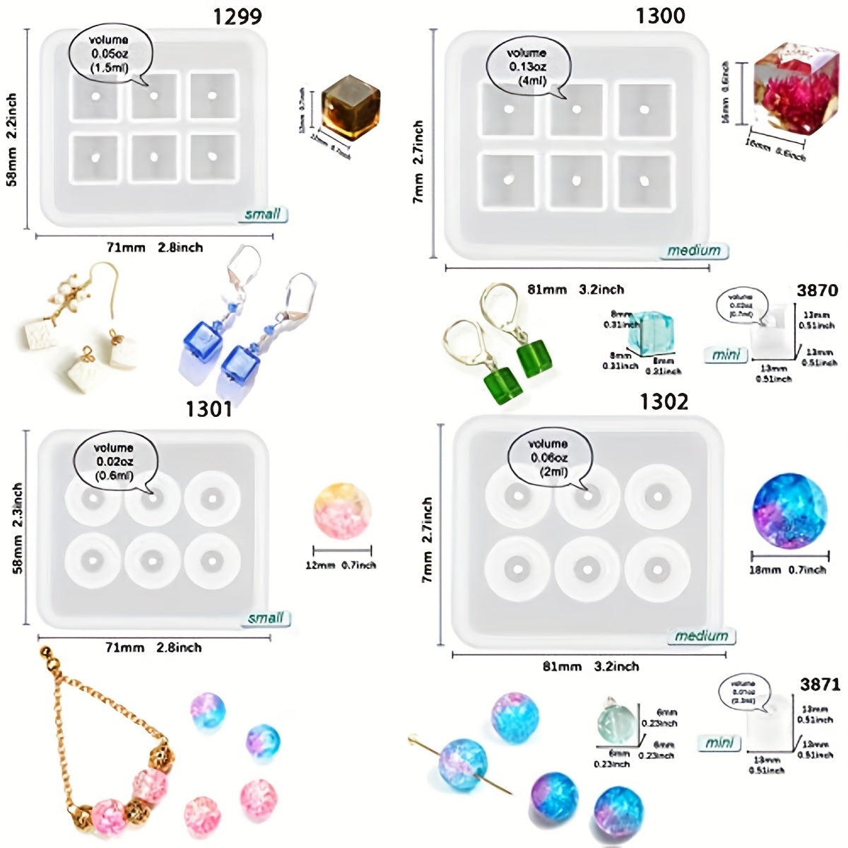 12pcs/set Beads Resin Molds Round Beads Resin Silicone Mold Pendants Silicone Mold With Hole For Gemstone Cabochon Jewelry Casting