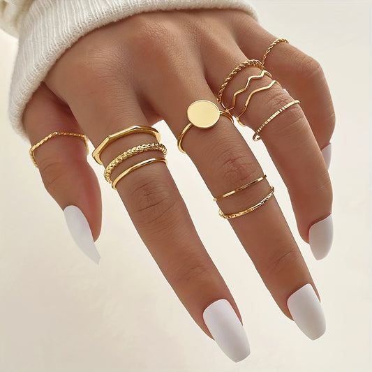 12pc Y2k Stacking Rings Set - Fashionable Wave, Intertwined, Minimalist Bands - Versatile Mix & Match for Daily Glam & Parties