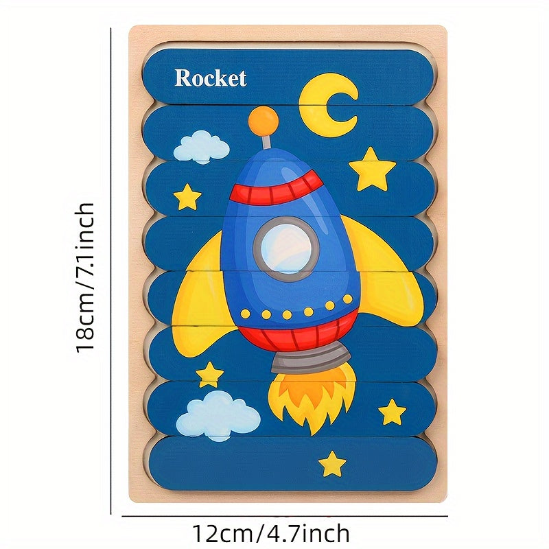 Double Sided Wooden 3D Puzzles: Educational Toys for Kids to Learn And Have Fun, Christmas And Halloween Gift!