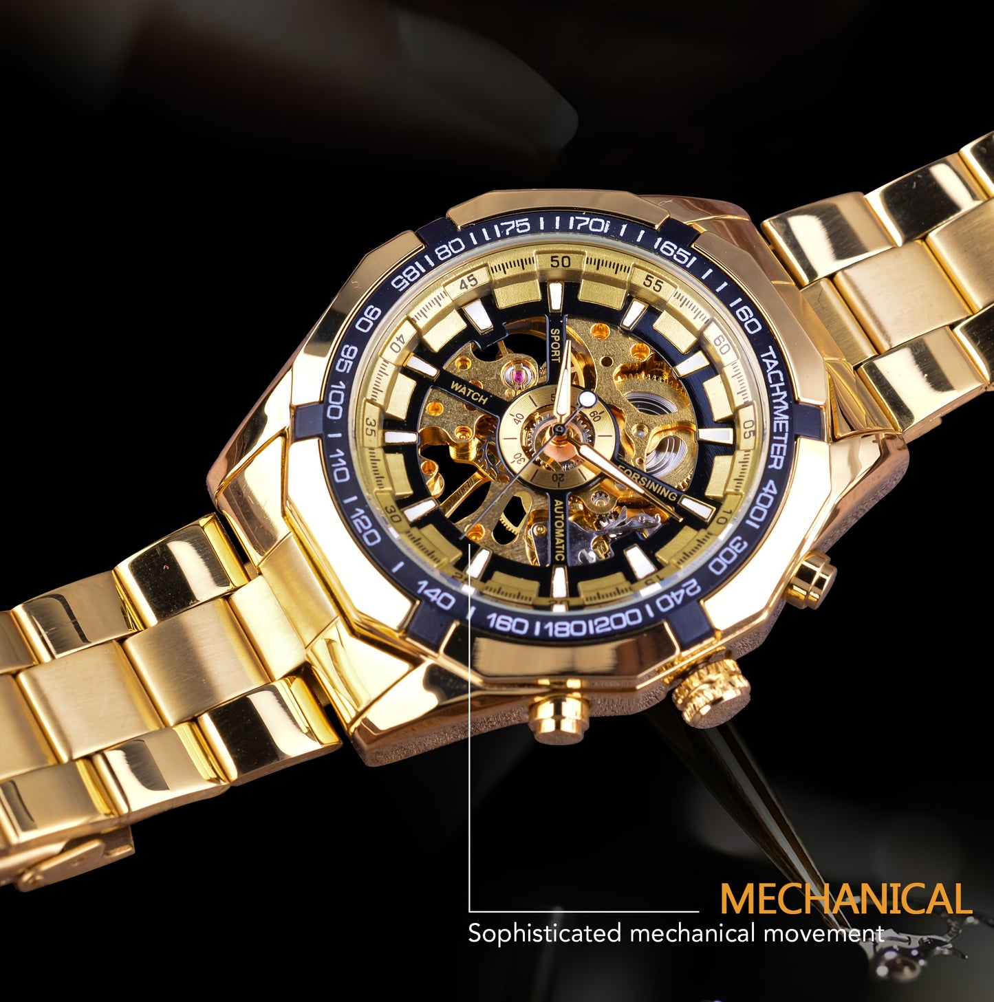 Forsining Stainless Steel Business Men's Automatic Mechanical Watches, Fashion Luminous Hollow Sport Wrist Watch, Ideal choice for Gifts