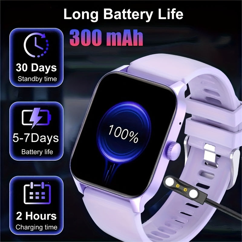 ساعة ذكية بشاشة لمس كاملة 1.83 بوصة، تدعم مكالمات لاسلكية، أكثر من 100 وضع رياضي، وأكثر من 100 قرص، وتحكم صوتي بالذكاء الاصطناعي، وتشغيل موسيقى، ومتتبع لياقة بدنية ذكي، متوافقة مع هواتف آيفون وأندرويد.