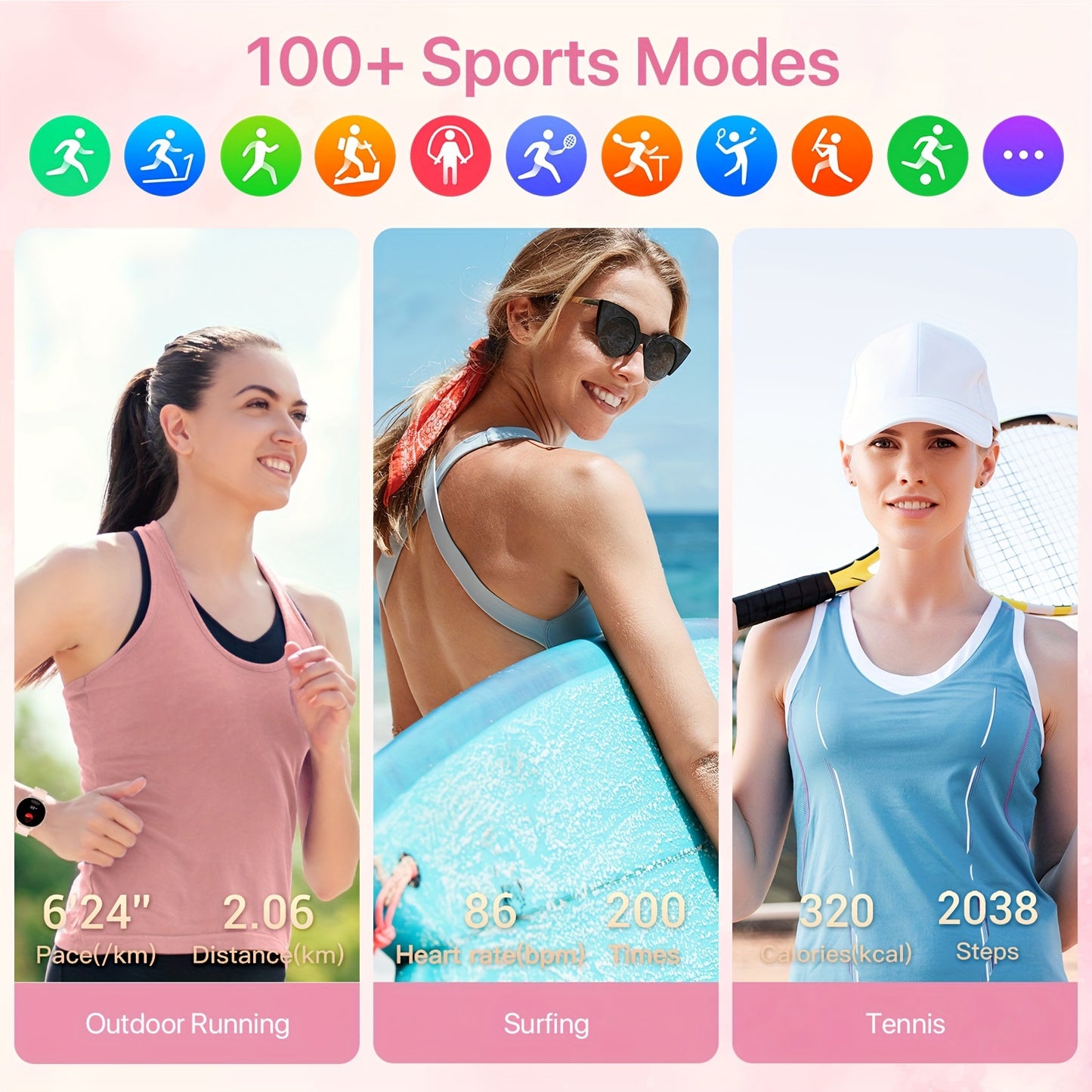 1.39-inch Women's Smart Watch with Full Touch Screen, Make/Receive Calls, Message Push, Fitness Tracker, Pedometer, 100+ Sports Modes for iPhone/Android Phones