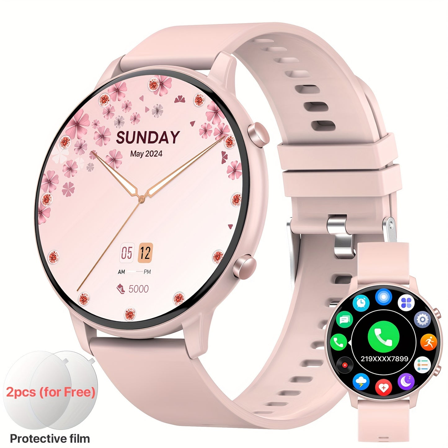 1.39-inch Women's Smart Watch with Full Touch Screen, Make/Receive Calls, Message Push, Fitness Tracker, Pedometer, 100+ Sports Modes for iPhone/Android Phones