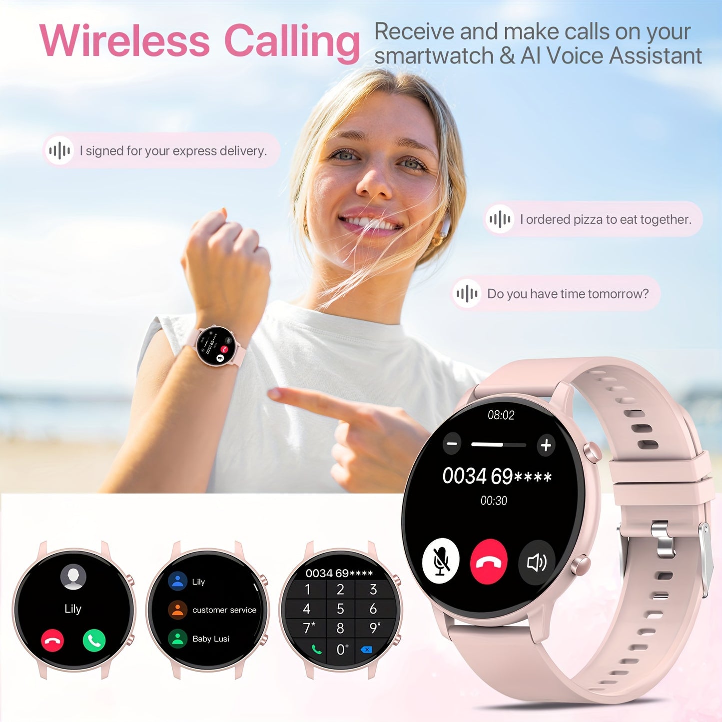 1.39-inch Women's Smart Watch with Full Touch Screen, Make/Receive Calls, Message Push, Fitness Tracker, Pedometer, 100+ Sports Modes for iPhone/Android Phones