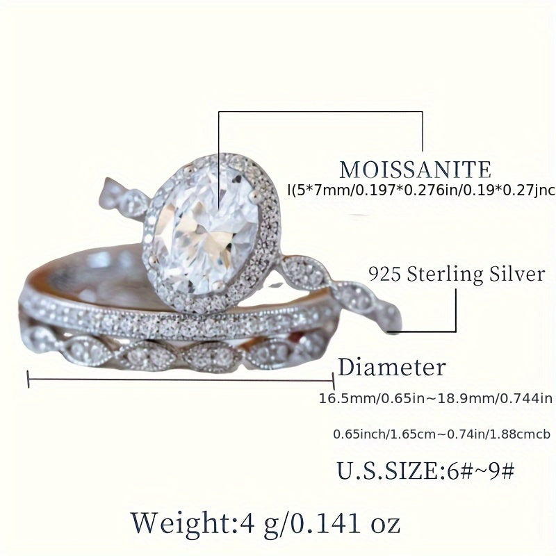 1ct Moissanite Promise Stacking Rings 925 Sterling Silver Engagement/ Wedding Rings Evening Party Decor With Certificate & Gift Box