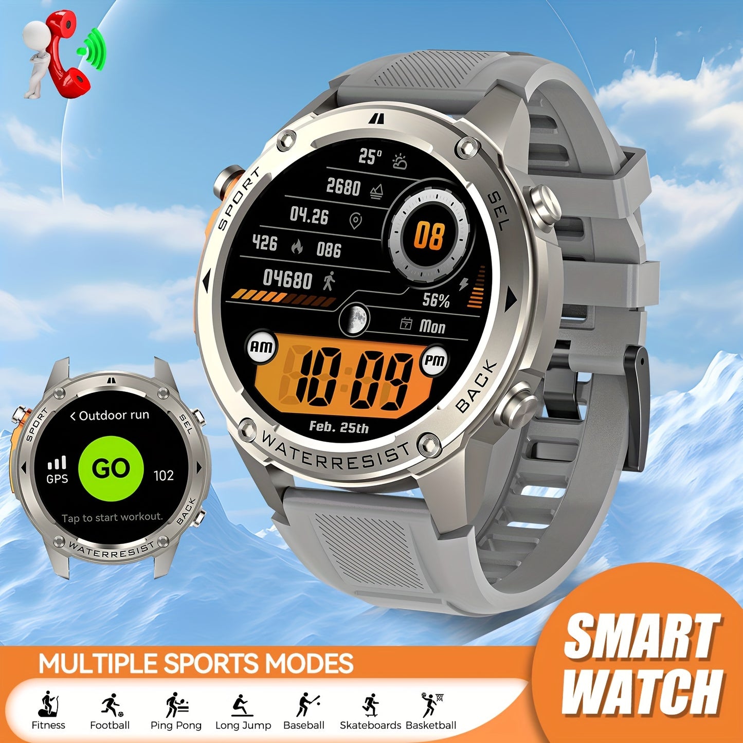 INEYES 2024 New GPS-Support Sport Smartwatch For Men, 170+ Outdoor Modes, 500 MAh Big Battery, 1.43 Inch AMOLED HD Screen, Massive Dials Free Change, 6 Theme Styles, Smartwatch For IPhone Android Phones, Metal Shell, Cool Wri