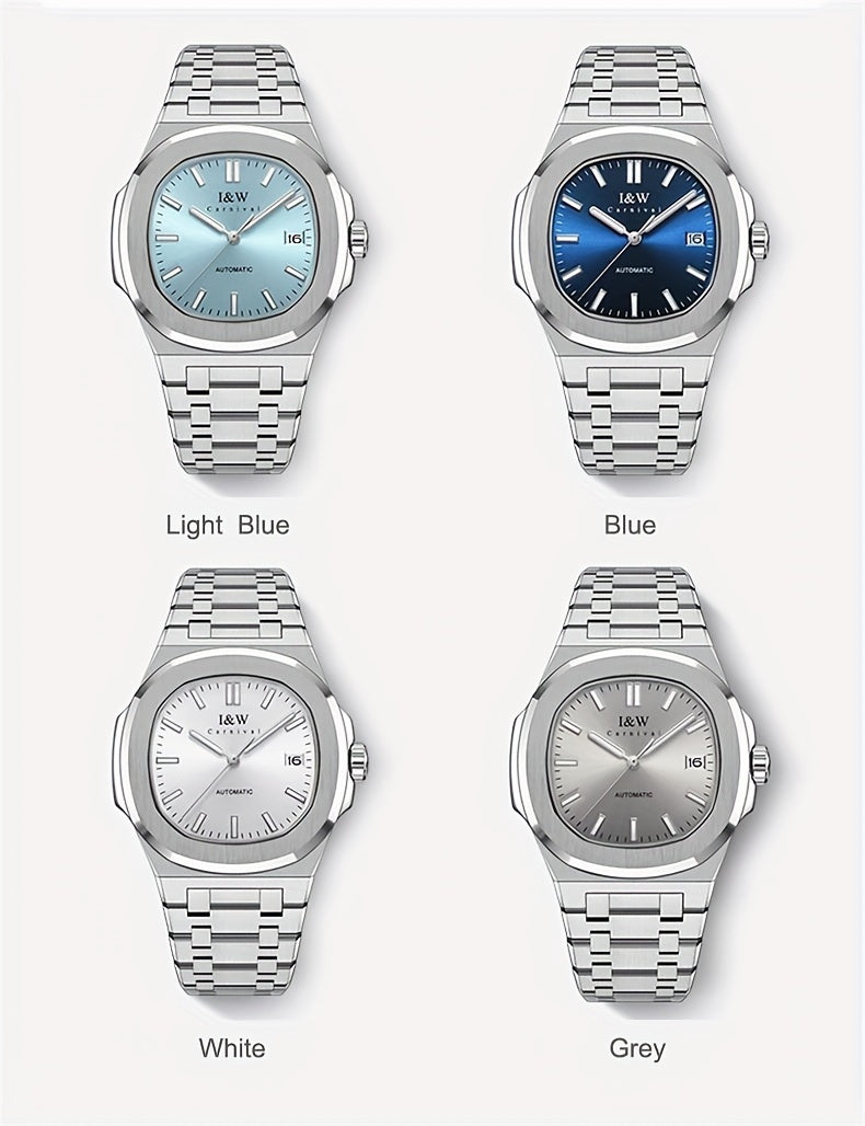 I&W CARNIVAL Men's Automatic Mechanical Watches, Waterproof Strong Luminous Full Steel Auto Date Watch