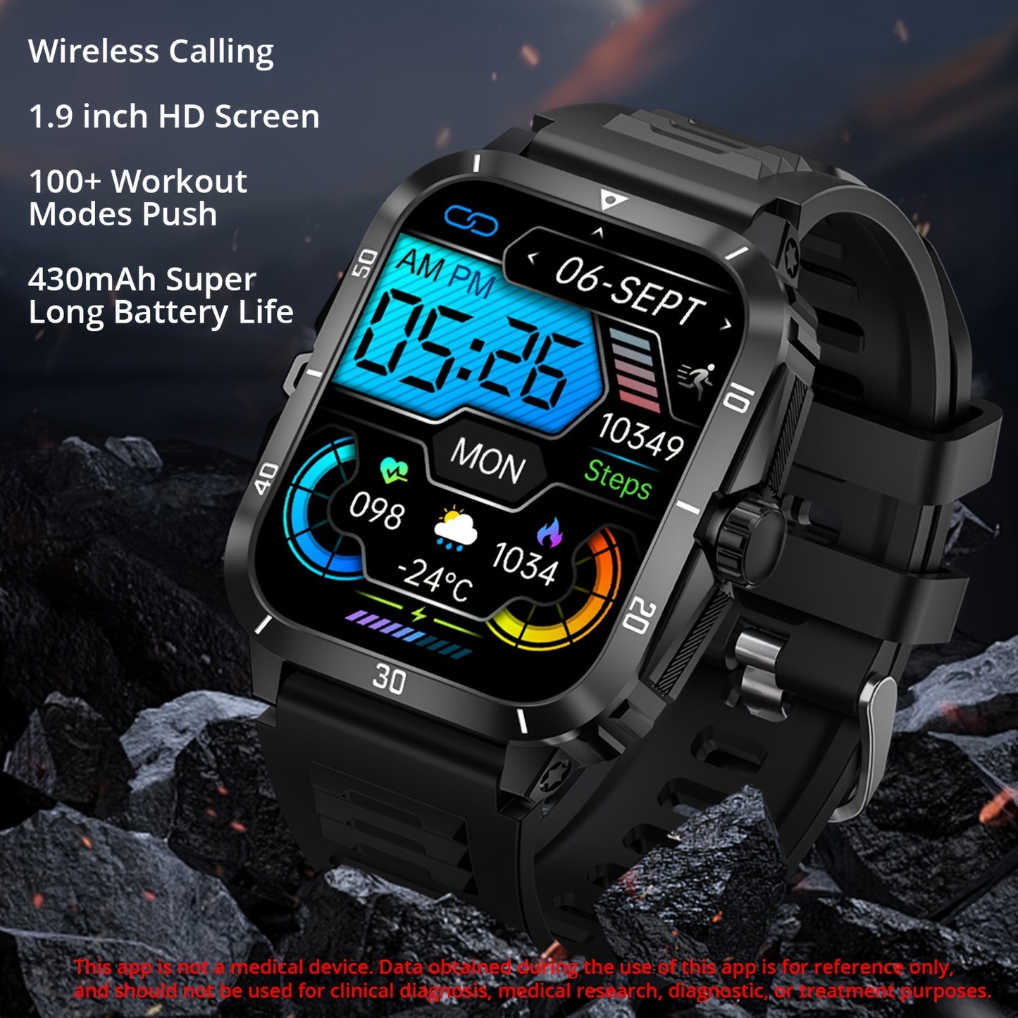 New Military Style Smart Watch Men's Fitness Watches 3 ATM Waterproof BT Call Smartwatch Men For Android IPhone, 1.96" IPS HD Screen, 430mAh Long Battery Life, Control Music, Sleep Monitoring, Wireless Calling (Answer/Make Ca