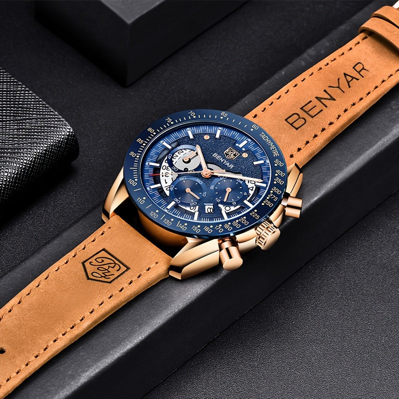 BENYAR Watches For Men Analog Quartz Chronograph Luminous Big Face Mens Watches Business Work Sport Casual Fashion Designer Dress Men'S Wrist Watches Elegant Gift For Men