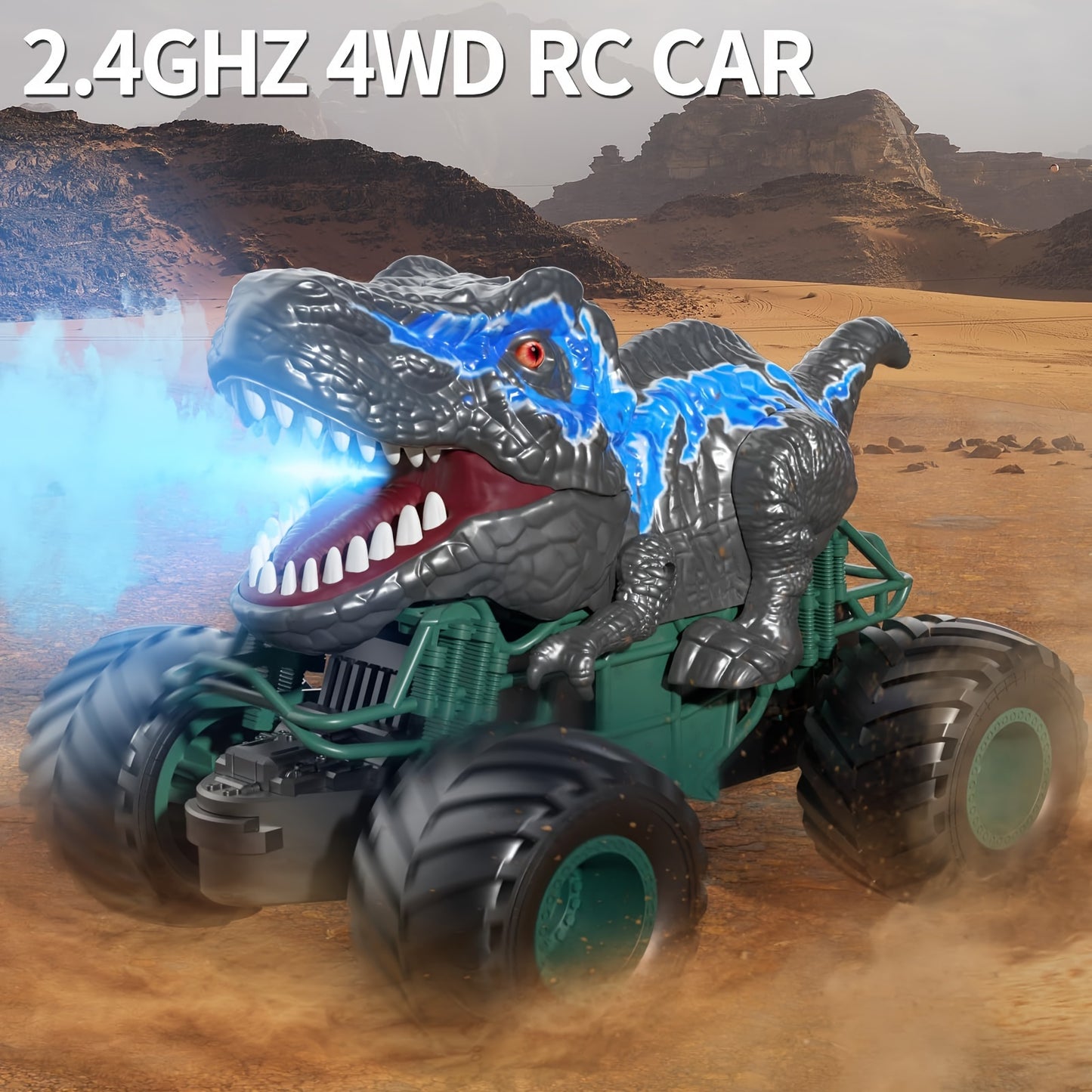 2.4GHz Dinosaur Remote Control Car Toys For Kids Boys 4-7 5-7 8-12, RC Dinosaur Car Toys With Light, Sound, Spray, Indoor Outdoor Toys Gifts For 4 5 6 Year Old Boys, RC Car Toys For Boys