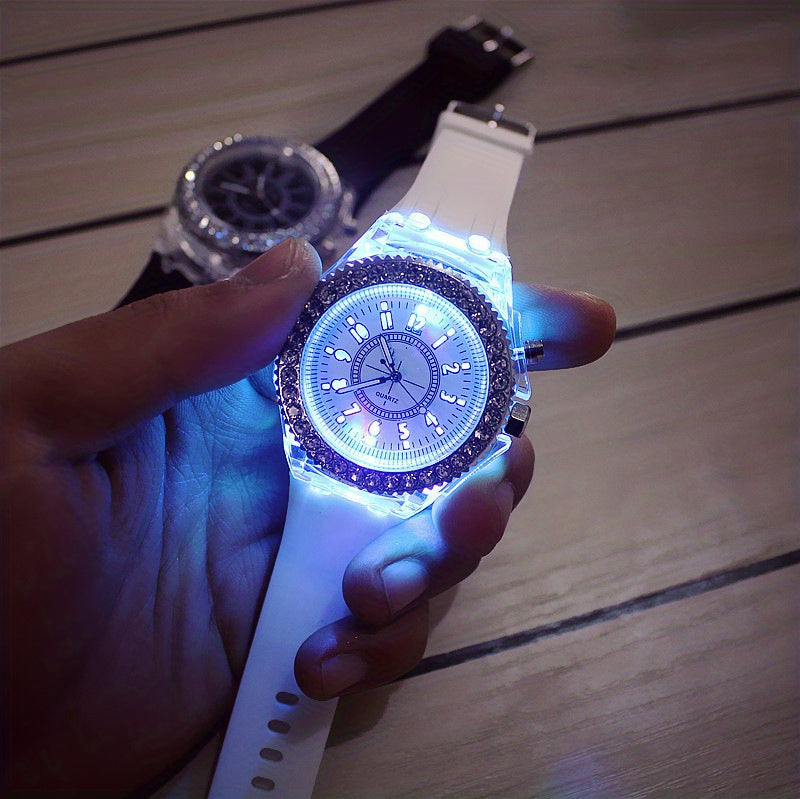 Trendy LED Glowing Watches Rhinestone Stubbed Silicone Watches Gift For Birthday Christmas Gift Accessories