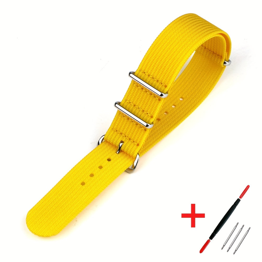 [Military-Style Watch Strap] Durable Military-Style Ribbed Watch Strap | 18mm 20mm 22mm Nylon Braid Ballistic Fabric with Metal Buckle, Adjustable Fit for Men's & Women's Watches - Black, Brown, Orange, Gray, Green, Beige, Wh