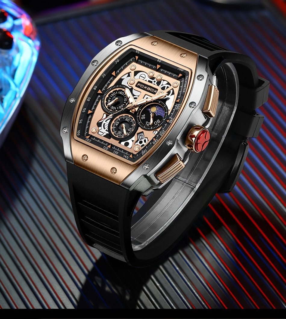 Foxbox Men's Waterproof Quartz Wristwatch, Date Sport Silicone Wrist Watches