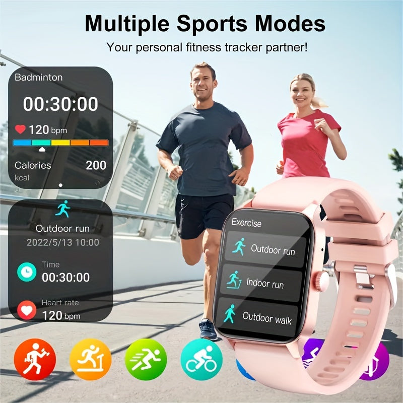 ساعة ذكية بشاشة لمس كاملة 1.83 بوصة، تدعم مكالمات لاسلكية، أكثر من 100 وضع رياضي، وأكثر من 100 قرص، وتحكم صوتي بالذكاء الاصطناعي، وتشغيل موسيقى، ومتتبع لياقة بدنية ذكي، متوافقة مع هواتف آيفون وأندرويد.