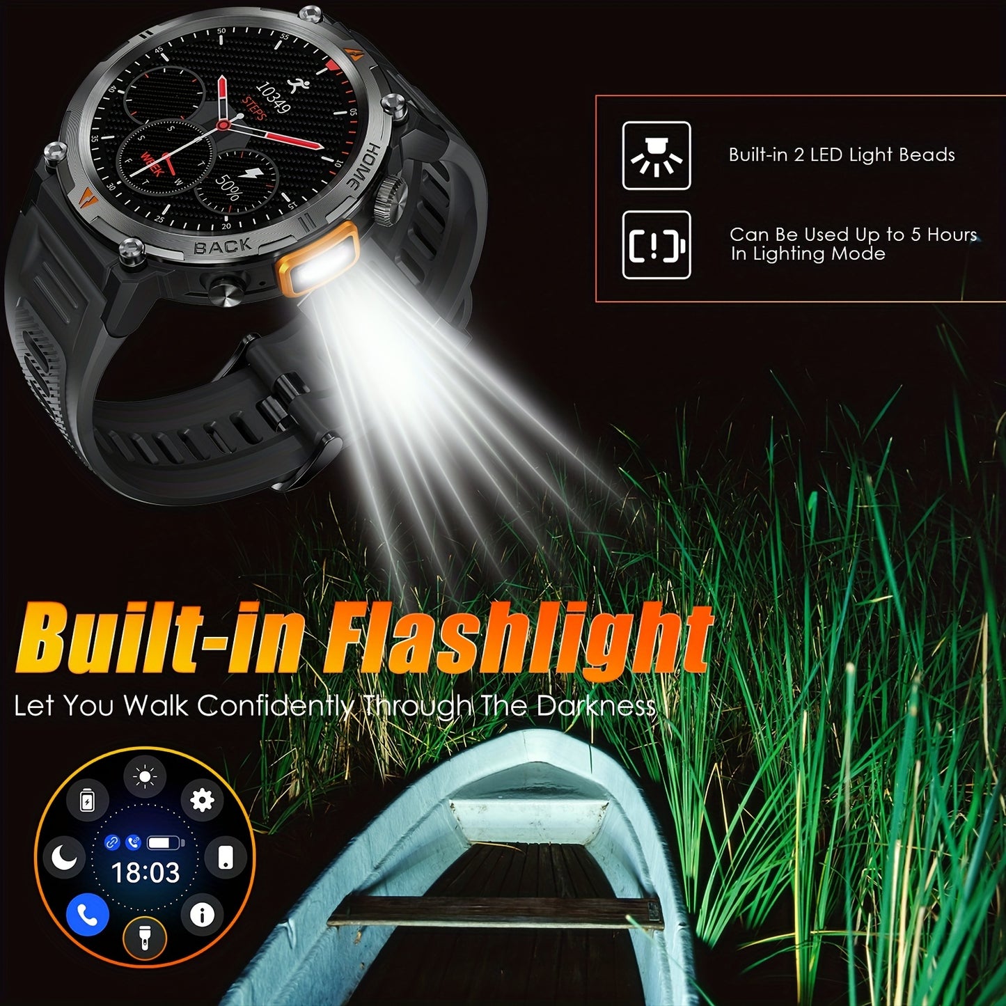 [Smart Watch] HD Touch Smart Watch for Men | Wireless Answer, Make Calls, Message Notification, Step Counter, Compatible with iPhone and Android Phones