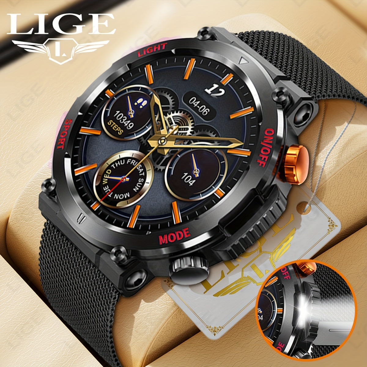 LIGE Smart Watch With 1.46" IPS High-definition Full Touch Screen/LED Lights/IP67 Waterproof/Customized Dials/Data/sports/sports Records/weather/information Reminders, Multi-functional Watches For Android And IPhone, Exquisit