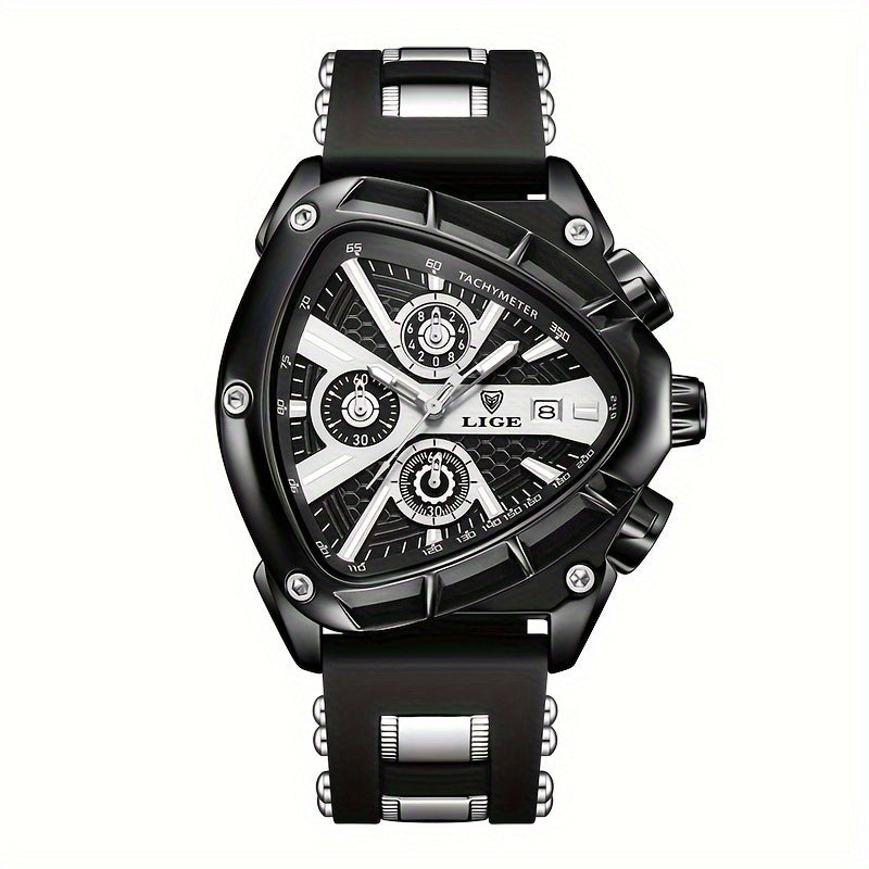 Sports Triangle Mens Watches, Luminous Pointers Fashion Rubber Strap Waterproof Irregular Quartz Wristwatch