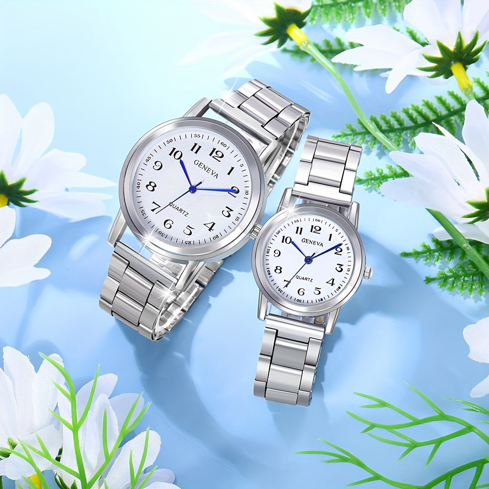 2pcs Romantic Couples Watches - Stylish Stainless Steel Quartz for Everyday Glamour - Perfect Thanksgiving Gift Set