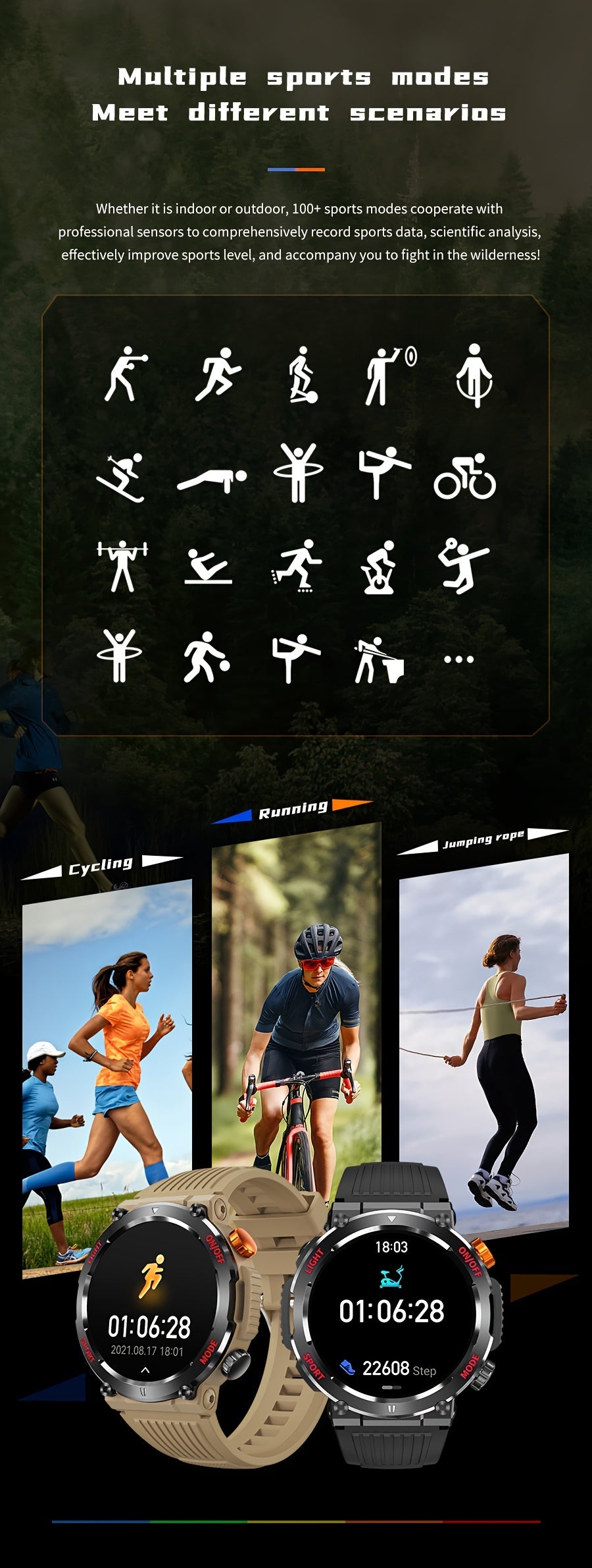 LIGE Smart Watch With 1.46" IPS High-definition Full Touch Screen/LED Lights/IP67 Waterproof/Customized Dials/Data/sports/sports Records/weather/information Reminders, Multi-functional Watches For Android And IPhone, Exquisit