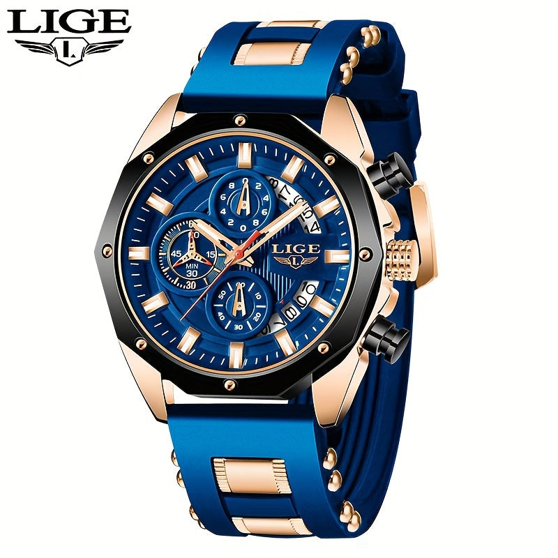 LIGE New Fashion Men's Watch. Chronograph Calendar luminous Quartzwatch. Outdoor Casual Waterproof Sports Watches. Suitable for giving to  Men.