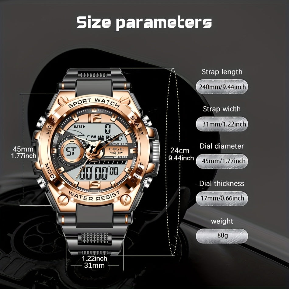 LIGE Electronic Watches For Men Luxury Sport Chronograph Alarm WristWatch Quartz Big Clock Digital Male Watch