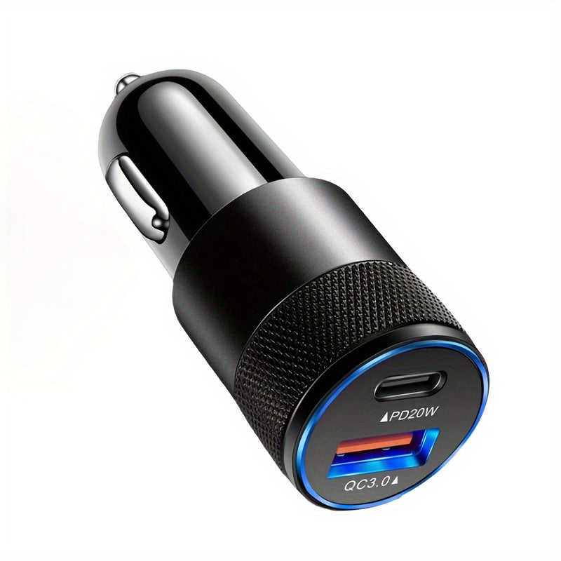 1pc USB A+C Dual Ports Mini Pull Ring Car Charger, Type-C Car Charger Mini Adapter For IPhone/Google/Huawei/Xiaomi/Android Phones