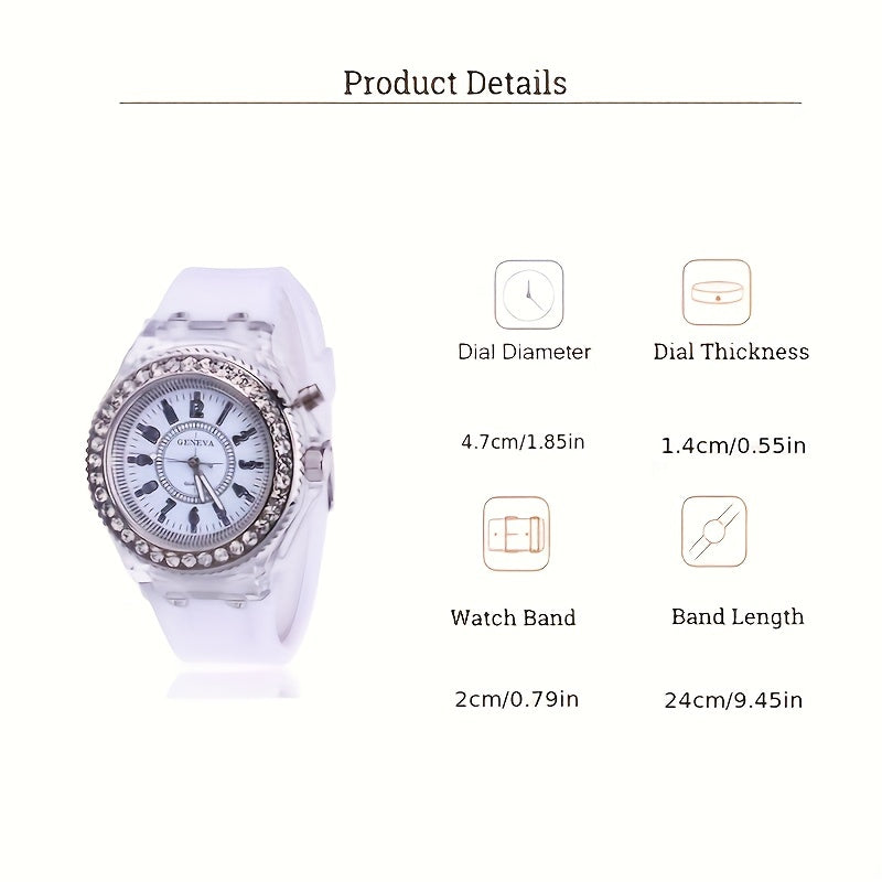 Trendy LED Glowing Watches Rhinestone Stubbed Silicone Watches Gift For Birthday Christmas Gift Accessories