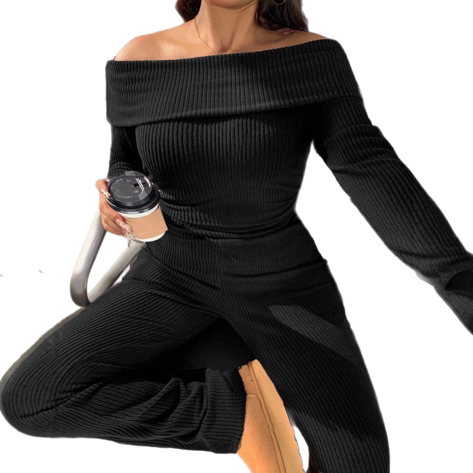 Women's Casual Ribbed Knit Off-shoulder Top