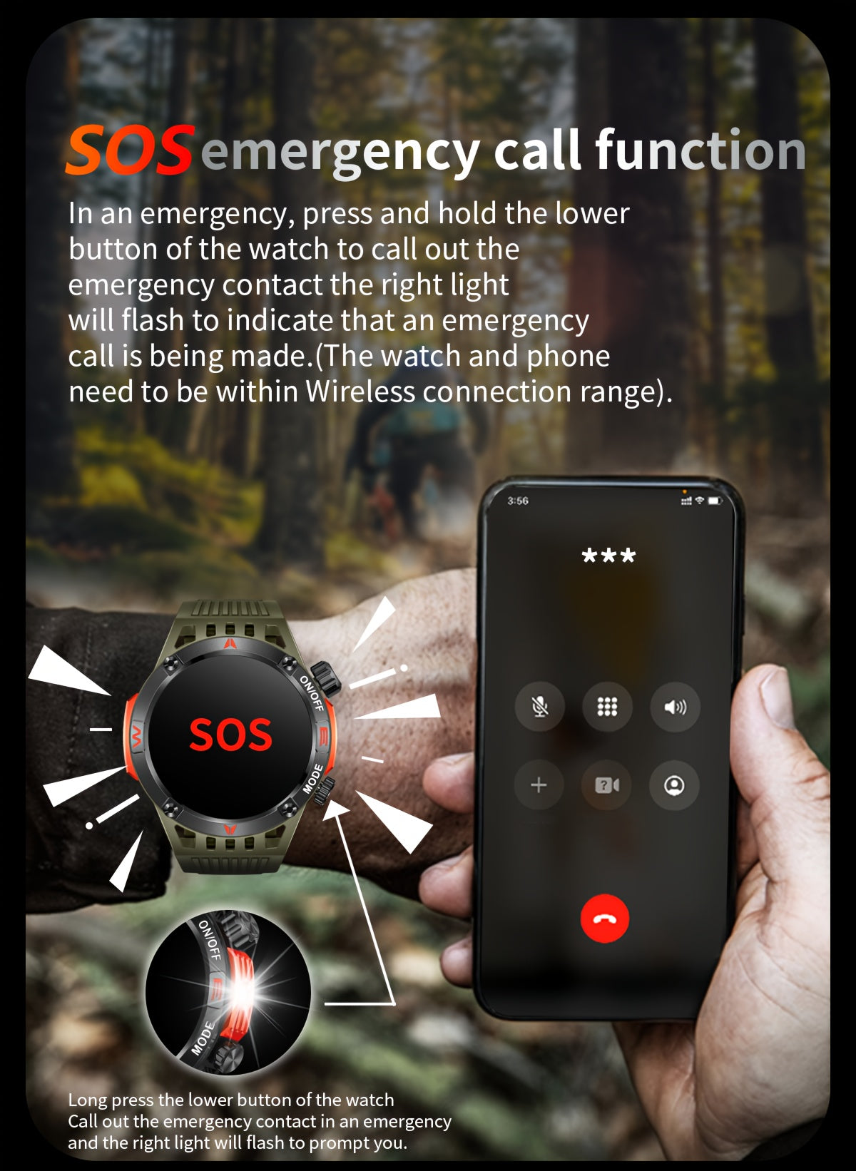 QTLJJBY Smart Watch Wireless Answer And Call SOS Outdoor Watch Outdoor Sports Watch LED IP68 Compass Fitness Tracker Pedometer Multimedia Message Display, Suitable Mobile Phones, Men's And Women's Smart Watches Gift