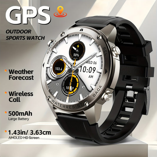 INEYES 2024 New GPS-Support Sport Smartwatch For Men, 170+ Outdoor Modes, 500 MAh Big Battery, 1.43 Inch AMOLED HD Screen, Massive Dials Free Change, 6 Theme Styles, Smartwatch For IPhone Android Phones, Metal Shell, Cool Wri