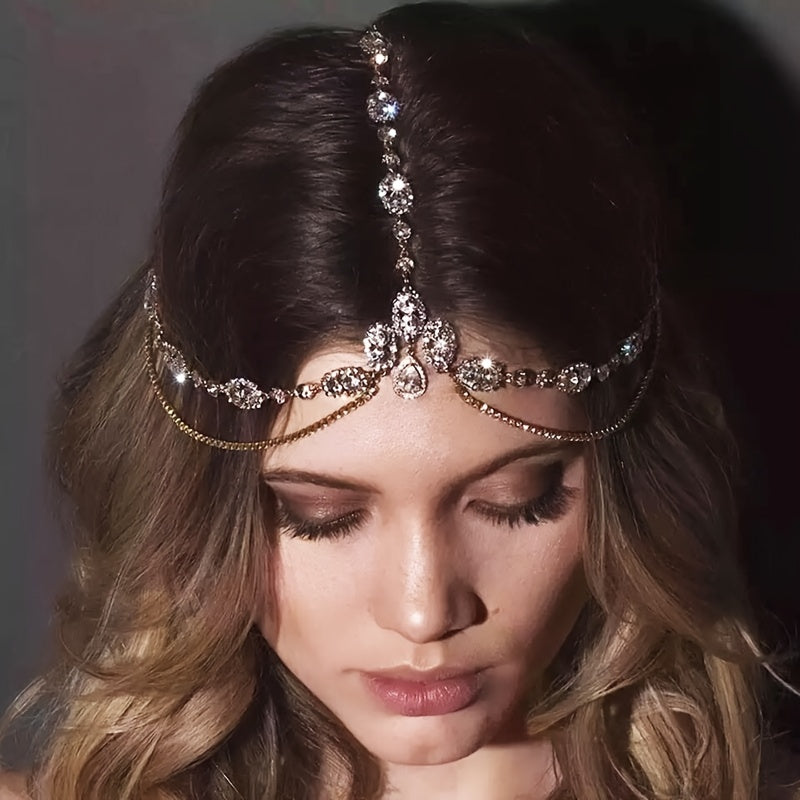Women Rhinestone Chain Head Piece Head Jewelry Exquisite Elegant Headband Bridal Hair Accessories