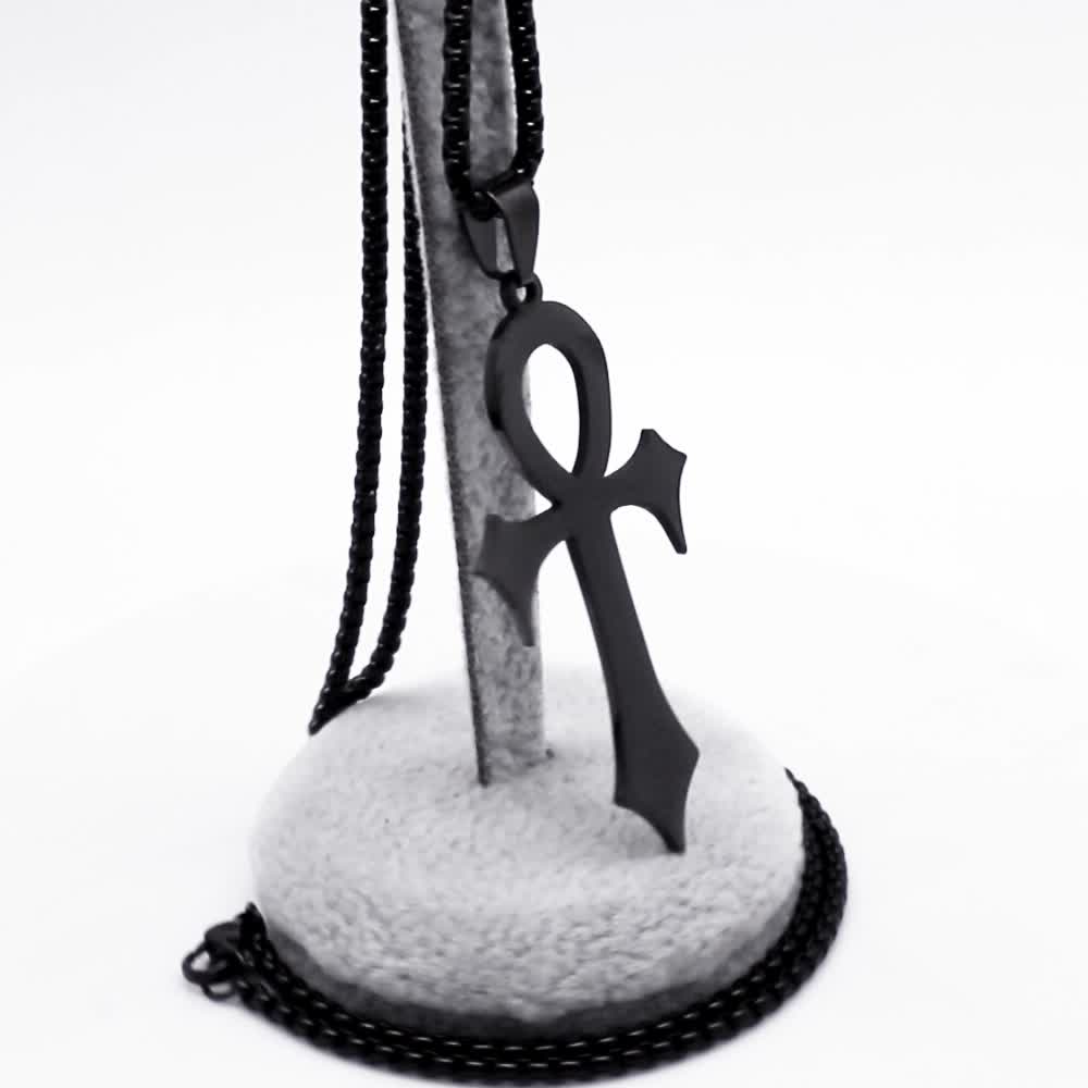 قلادة من الفولاذ المقاوم للصدأ باللون الأسود على شكل صليب مصري قوطي لعيد الفصح ومفتاح الحياة من قطعة واحدة، قلادات دينية تميمة من الفولاذ المقاوم للصدأ باللون الأسود، هدية مجوهرات قوطية رقم N7078