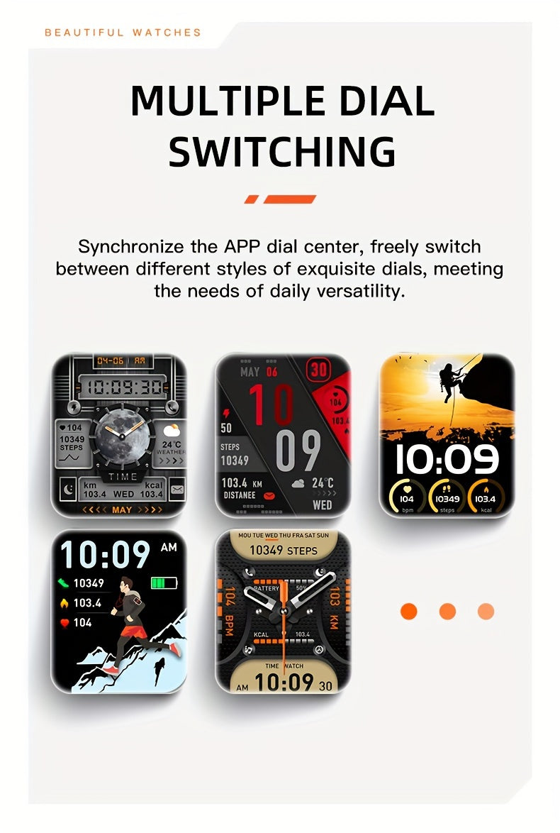 2.02" Smartwatch IP68 Waterproof for Men Women, Answer/Dial Calls Watch with LED Flashlight, Full Touch Screen Compatible with iPhone and Android Phones - Black